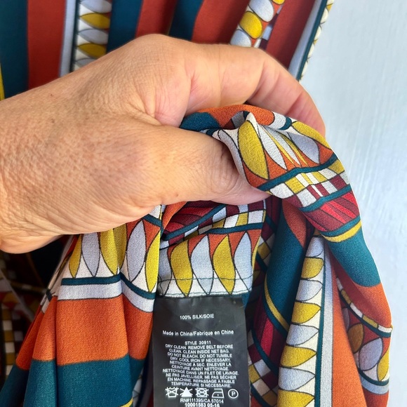 Tory Burch Julia Oceano Eden Border Striped Silk Dress Belted, 4 - Picture 6 of 9